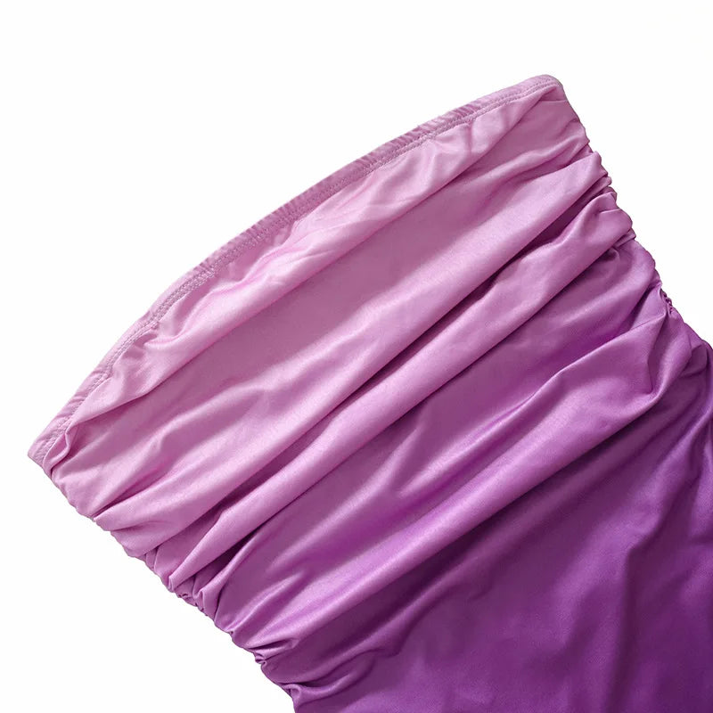 Tie Dye Gradient Sleeveless Backless Strapless Dress