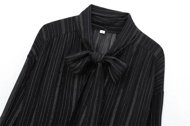 Elegant Metal Color Long Sleeve Round Neck Shirt