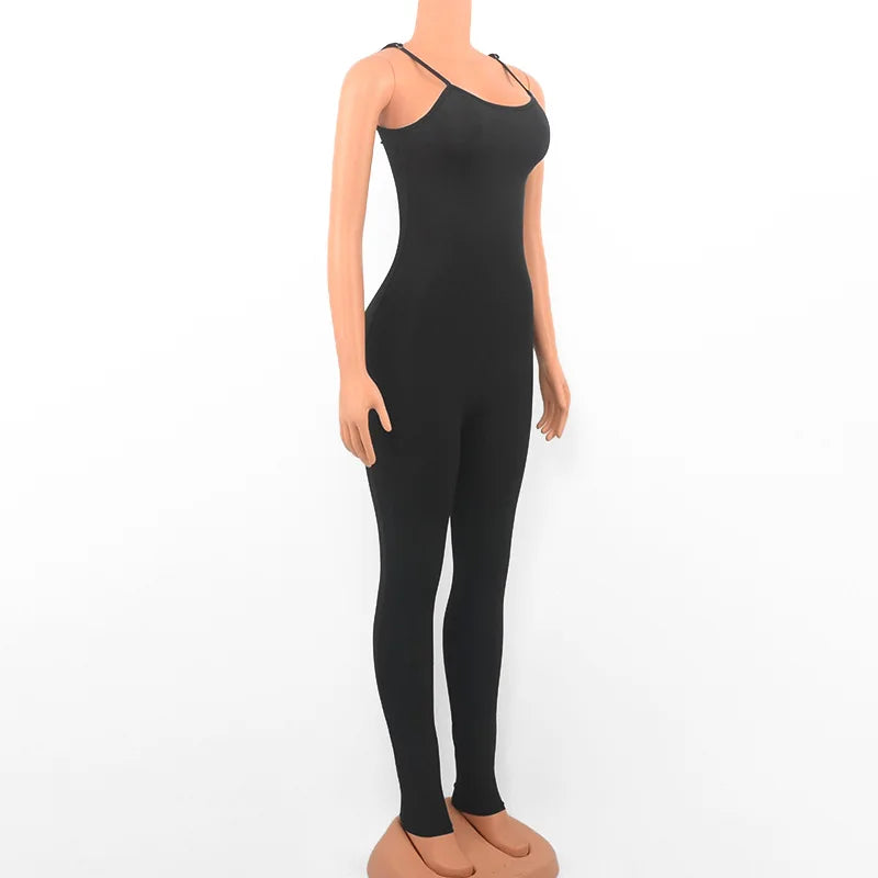 Sleeveless Spaghetti Strap Backless Casual Bodycon Jumpsuit