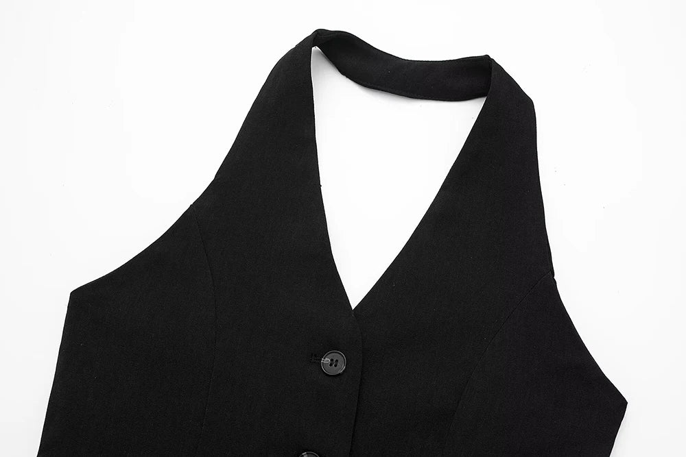 Single Breasted Vest + High Waisted Casual Trousers Set