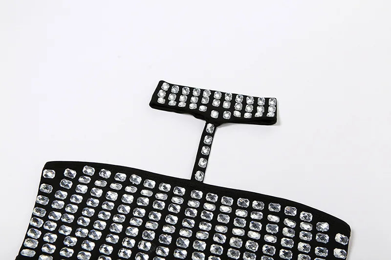 Sleeveless Halter Rhinestone Backless Hollow Out Tank Top