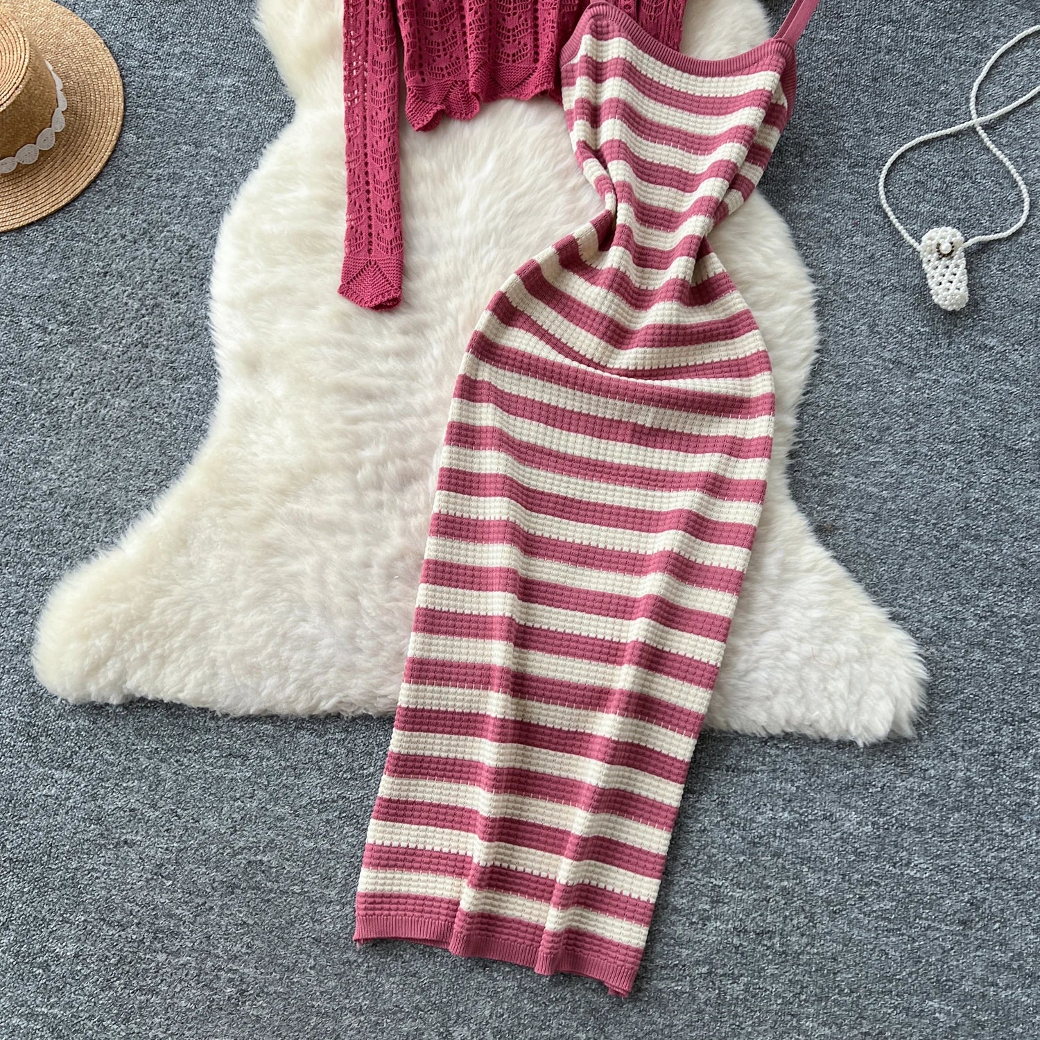 Two piece set Hook flower hollow striped Two Piece Set