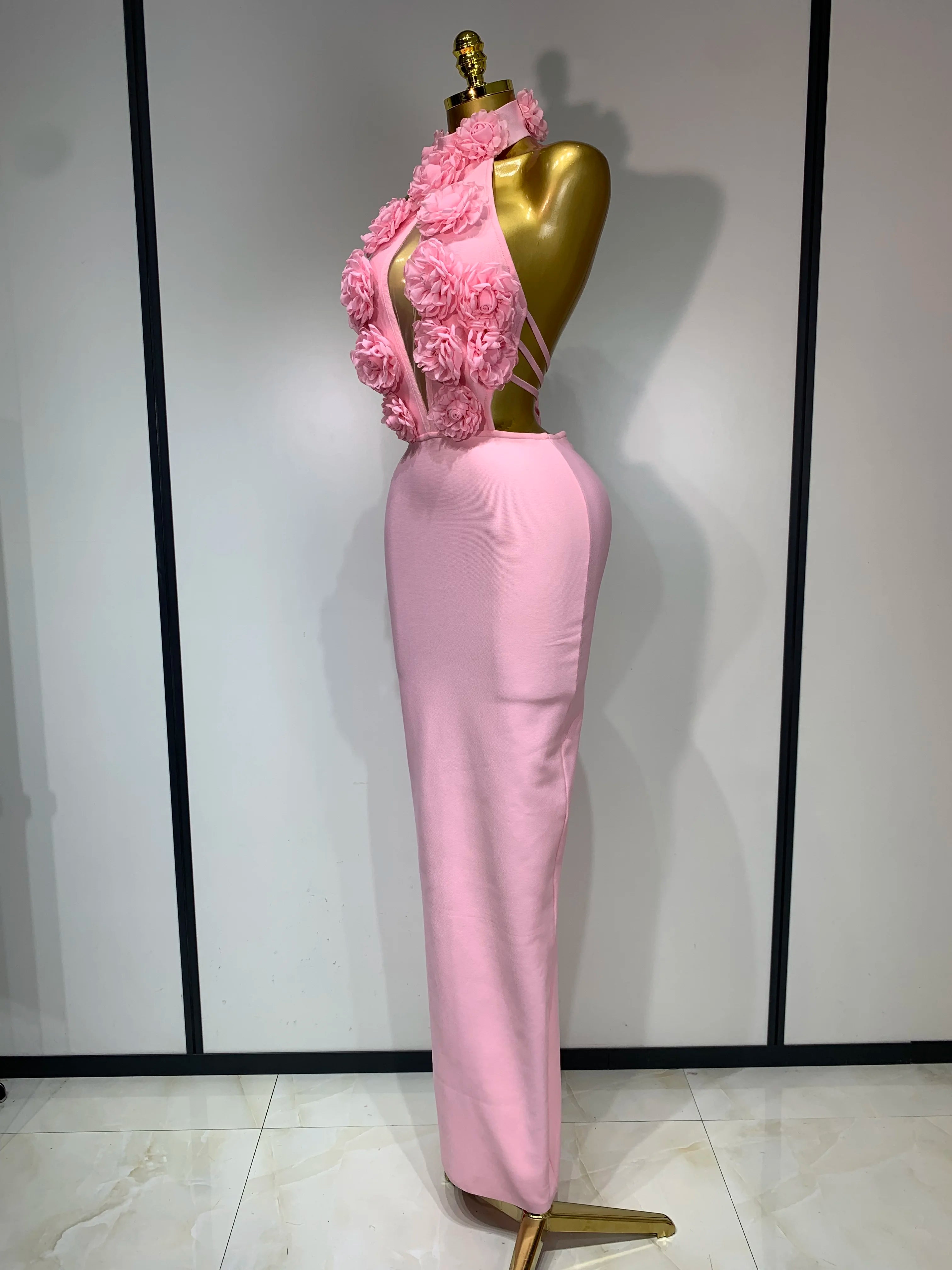 Halter Hollow Out Flowers Bodycon Bandage Luxury Dress