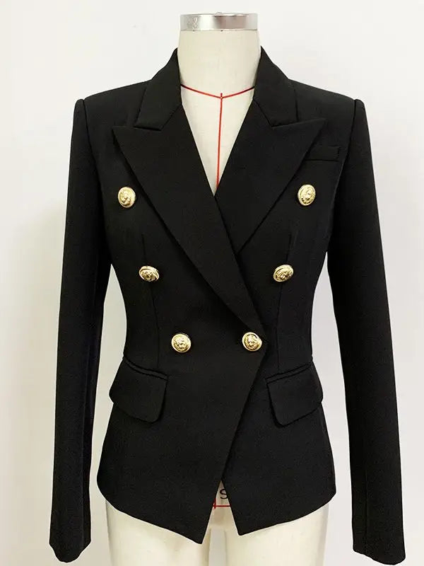 Classic Double Breasted Metal Lion Buttons Blazer