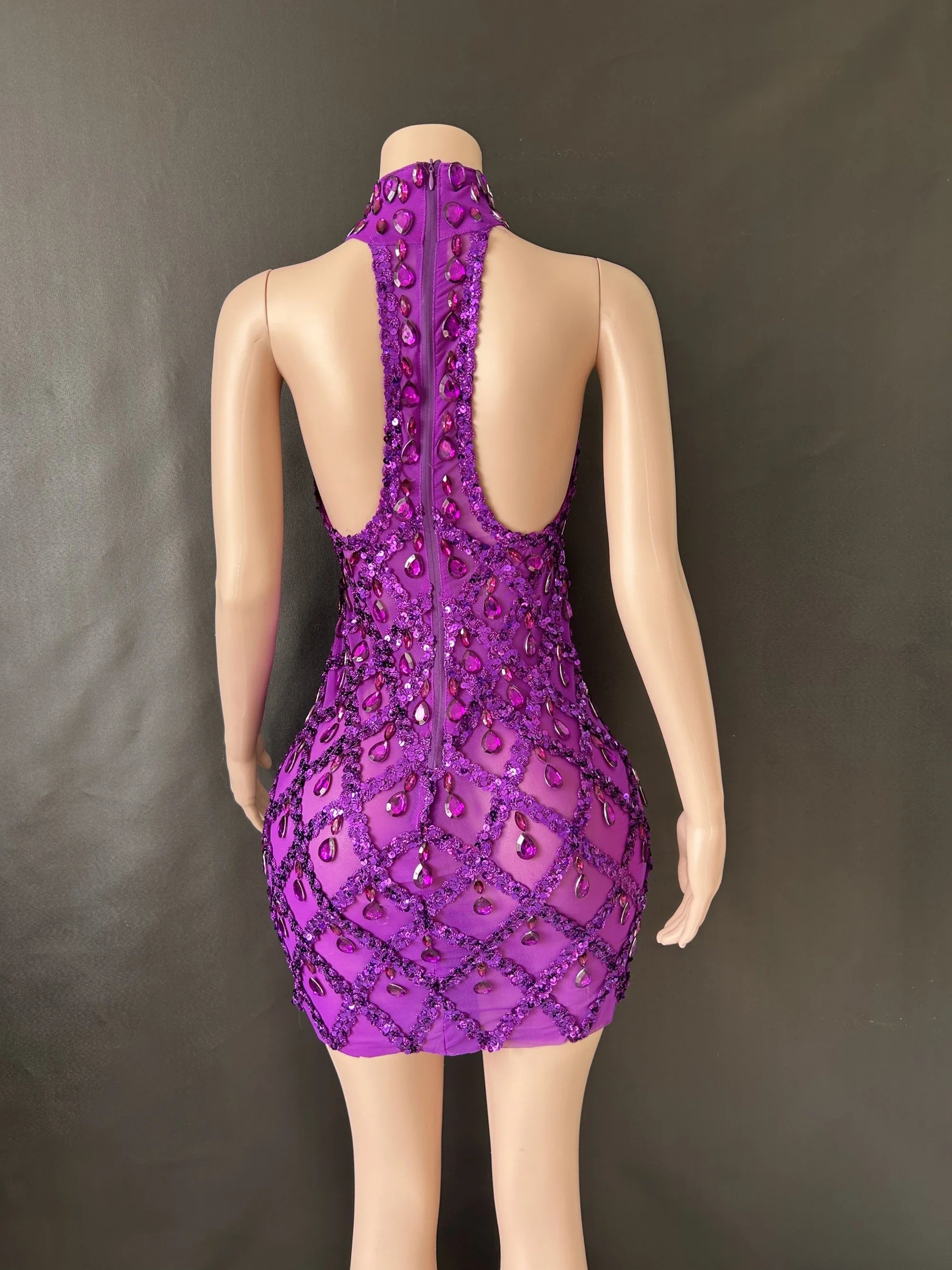 Prom Birthday Dress Transparent Rhinestone Sequins Dress