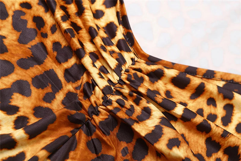 Leopard Print Halter Neck Backless Romper Bandage Jumpsuit