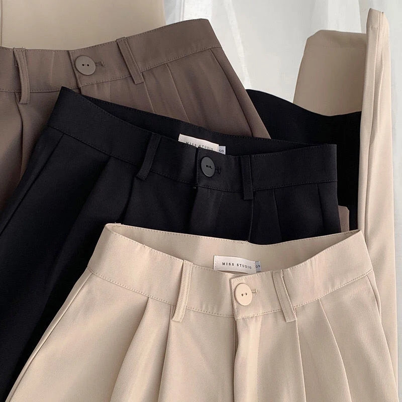 High Waist Trousers Casual Button Loose Pants