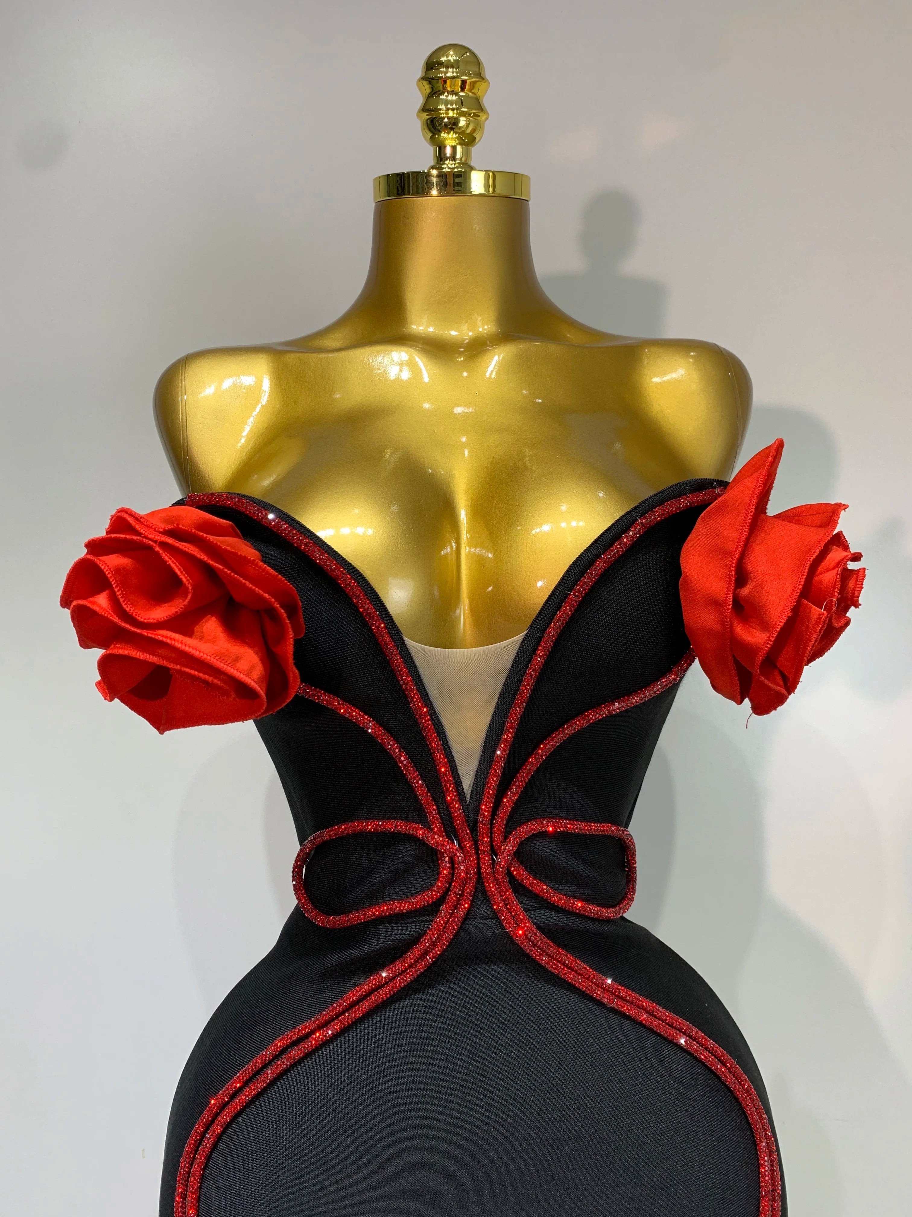 Strapless Flower Appliques Diamond Bodycon Bandage Mermaid Dress
