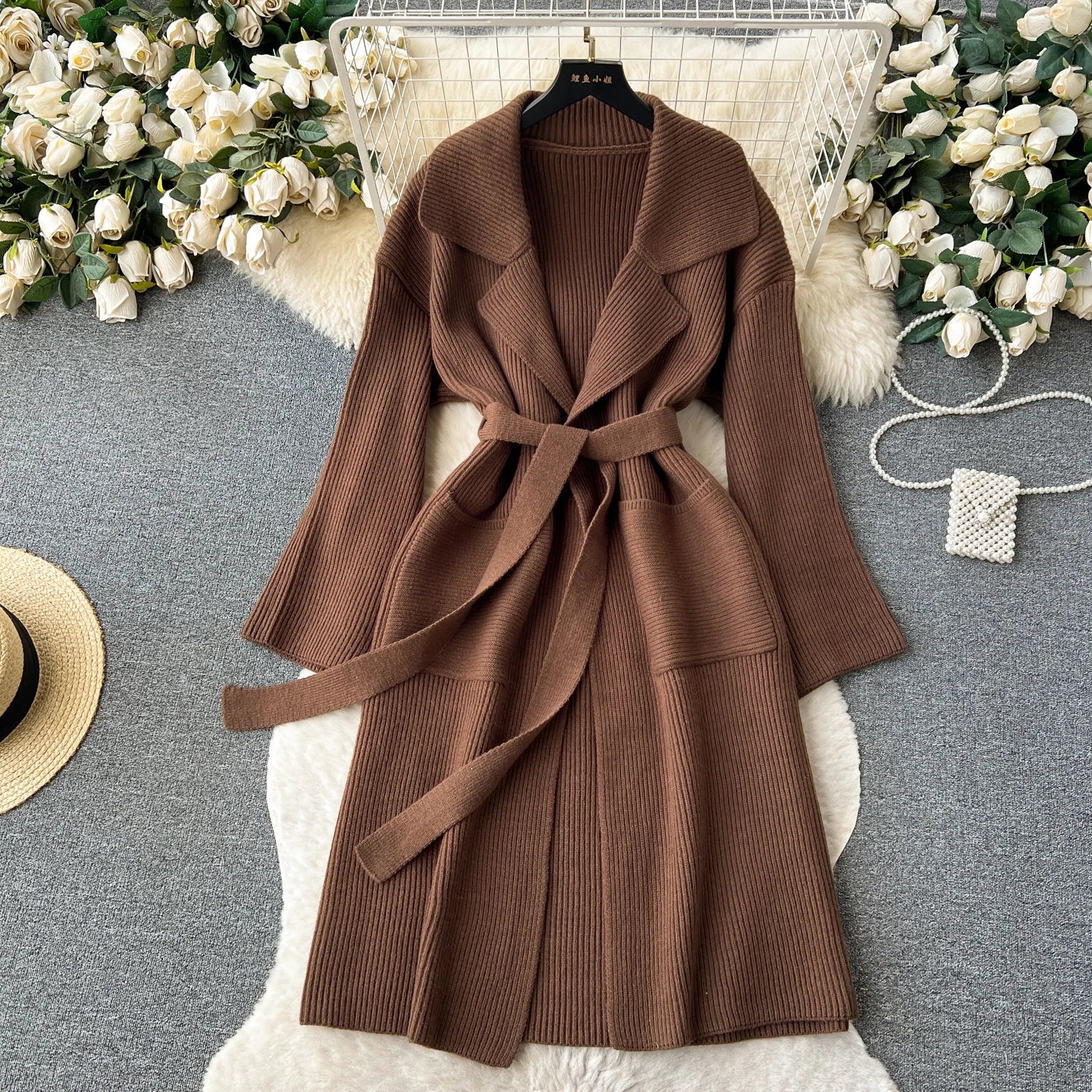 Loose Knitted Long Sleeves Lace Up Long Sweater