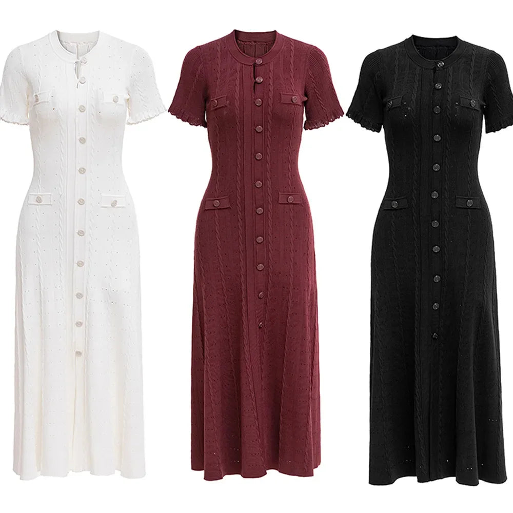 Short-Sleeved Hollow Out Knitted Dress