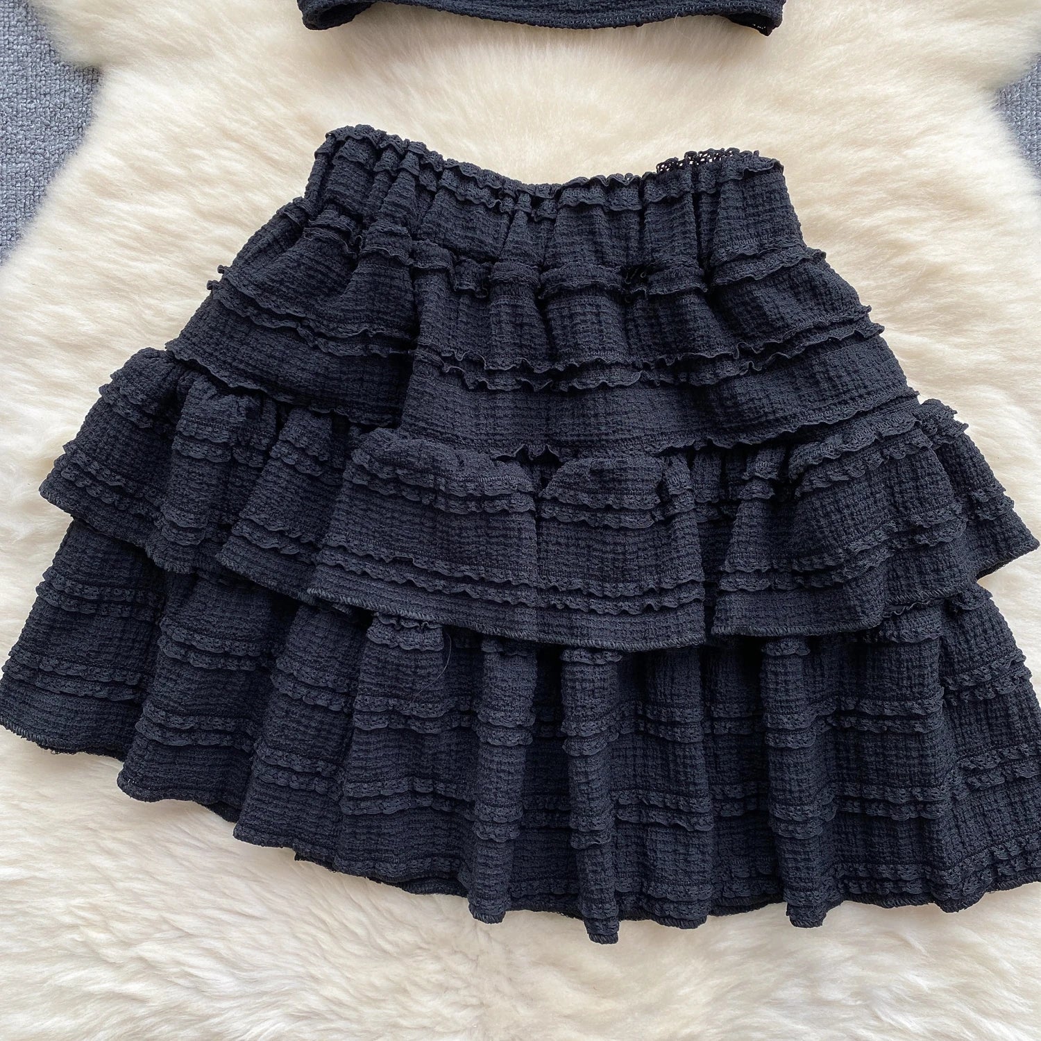 Sweet Ruched Two Pieces Sets V Neck Strap Crop Tops+Short Pleated Skirt Korean Style