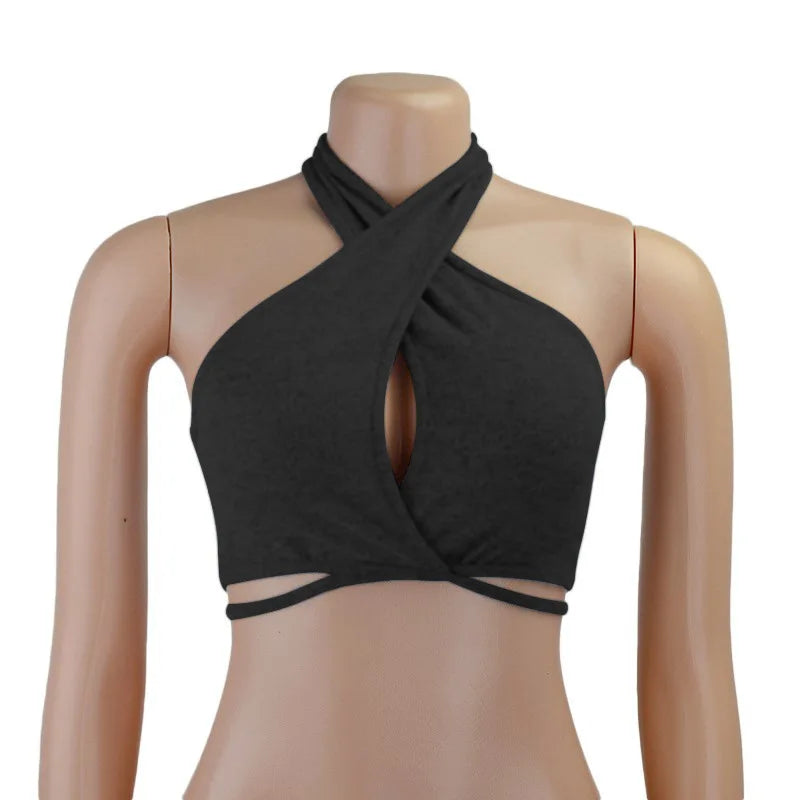 Off Shoulder Cross Wrap Halter Crop Tops