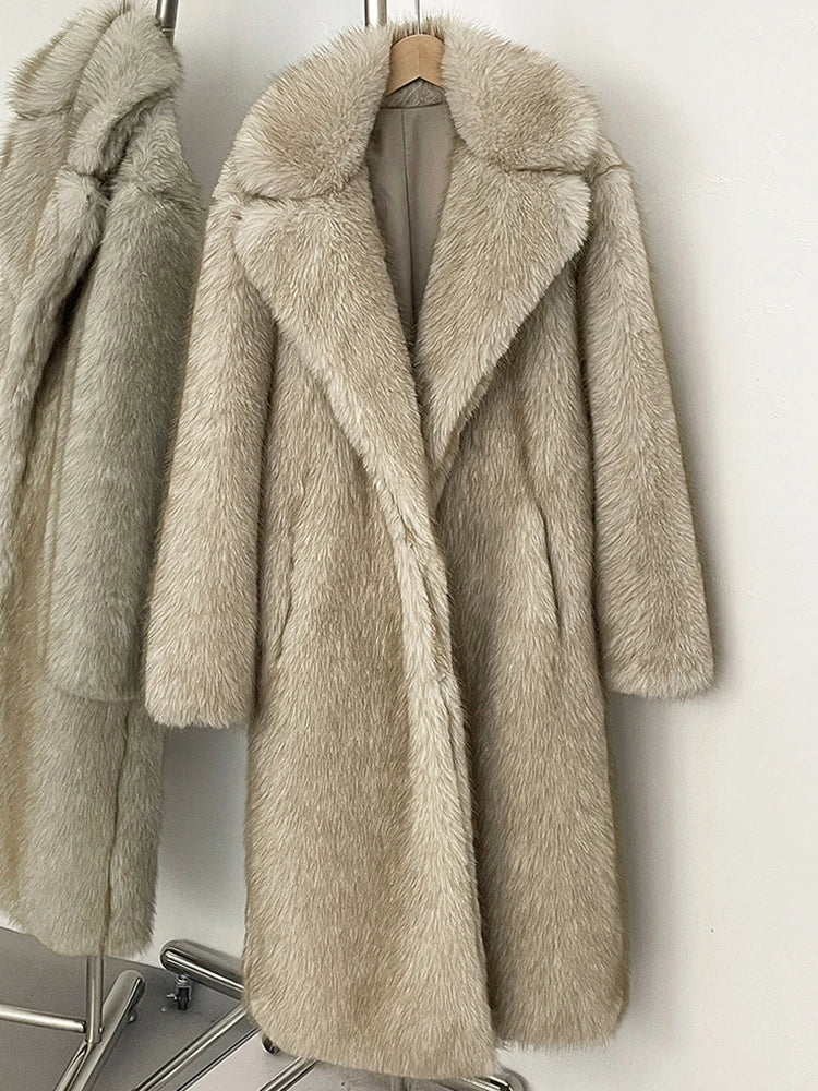Faux Fur Long Sleeve Thick Warm Overcoat Fluffy Coat