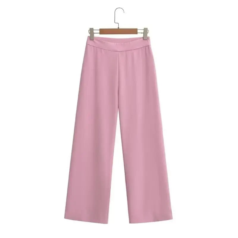 Elegant Blazer Pants Set Loose Lapel Single-breasted Jacket Coat Wide Leg Trousers Matching Suits