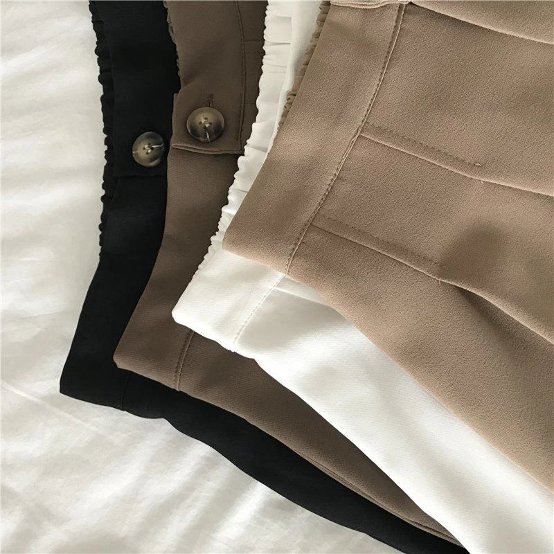 Casual Simple Korean Fashion Elastic High Waist Pleated Shorts