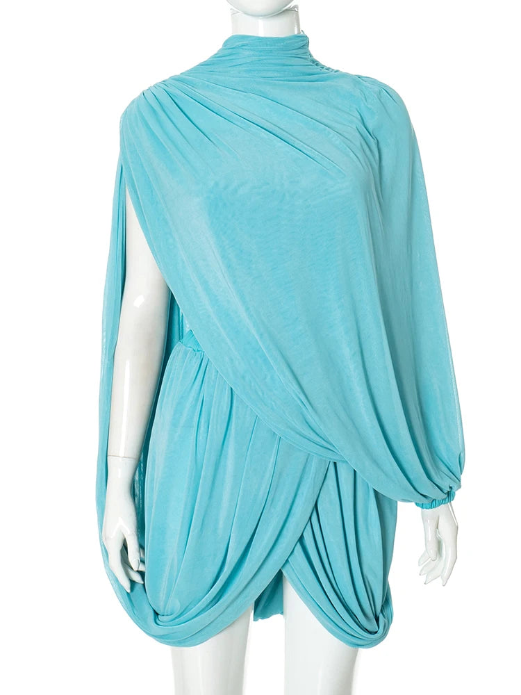 Irregular Slash Pleated Cross Bodycon Frock Dress