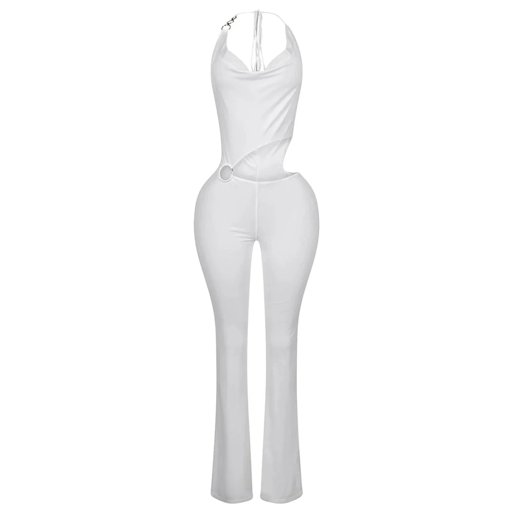 Sleeveless Pile Collar Halter Hollow Out Jumpsuits