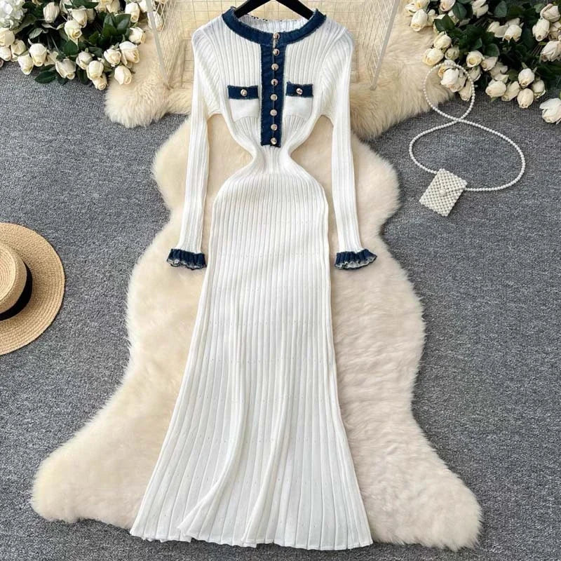 Pathwork Round Neck Long Sleeve Knit Dress