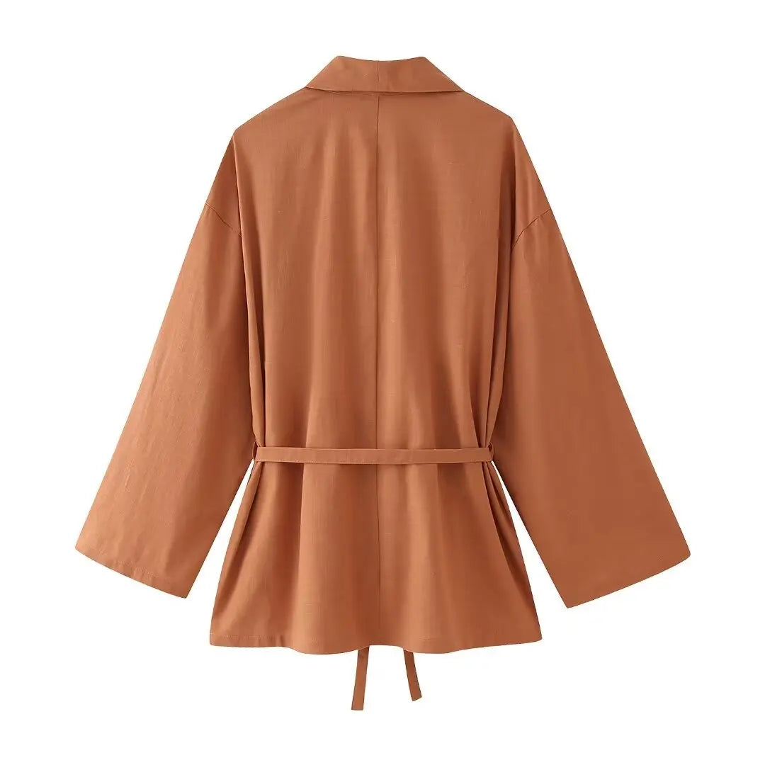 Long-sleeved Lapel Lace-up Kimono Jacket