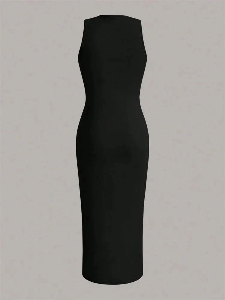 Solid Basic Round Neck Sleeveless Bodycon Dress
