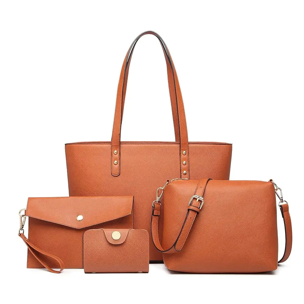 4 in 1 Totes Crossbody PU tote Leather Shoulder Handbag