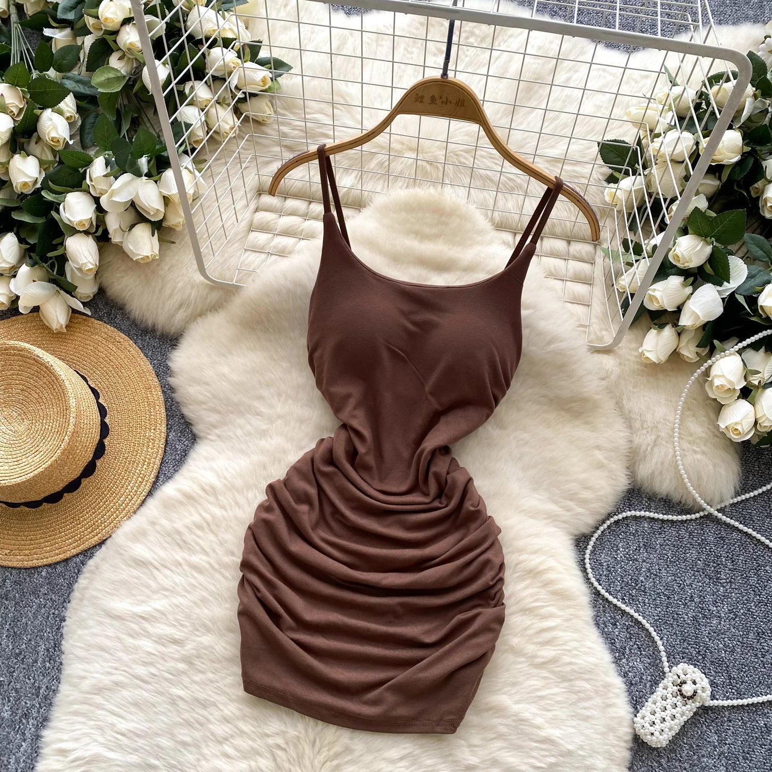 pleated sleeveless slim Vintage pencil dress