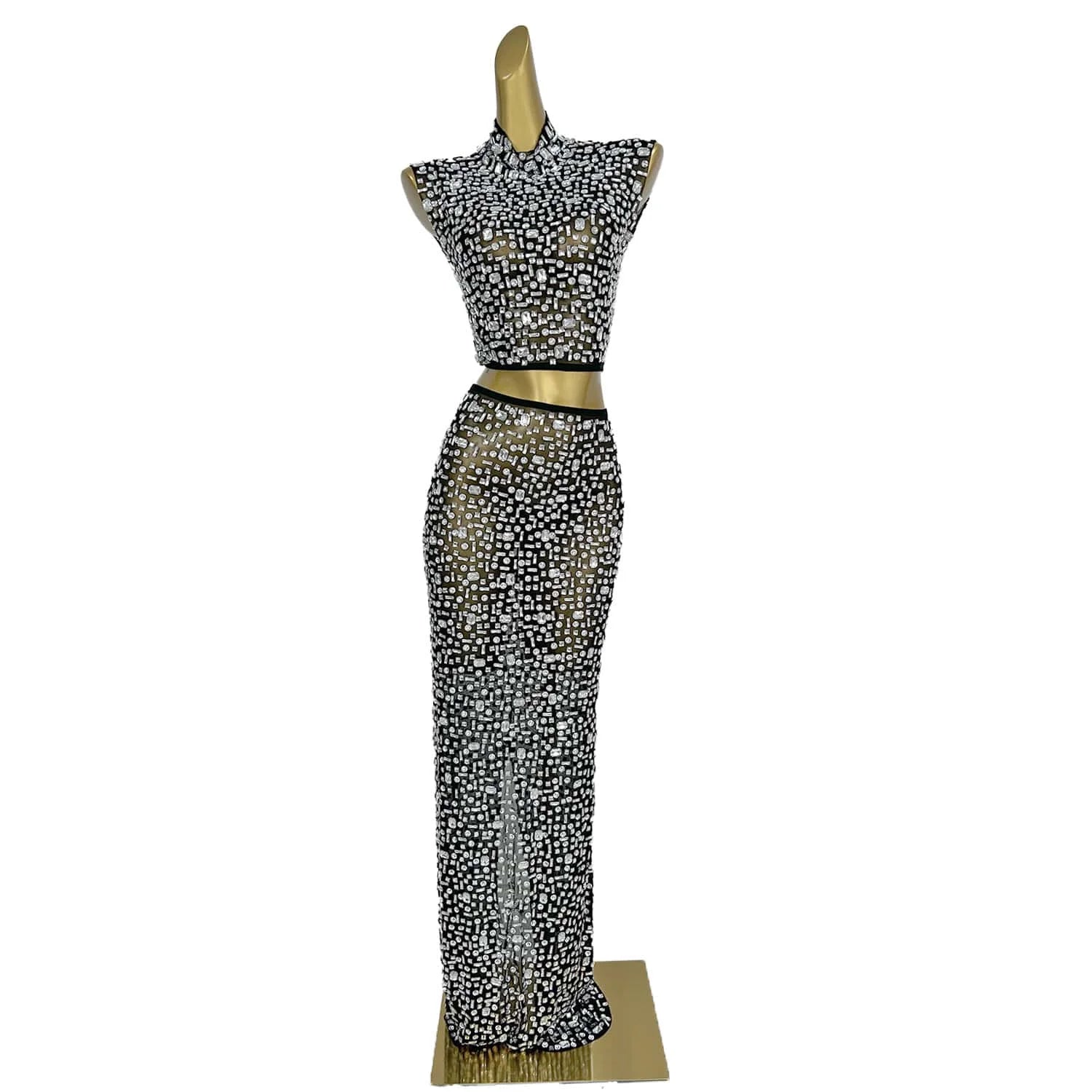Sparkly Diamonds Crop Top Long Skirt 2-PCS Set