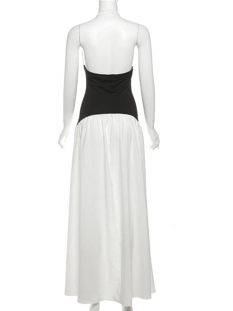 Halter Backless Elegant Patchwork Corset Deep V-Neck Sleeveless Dress
