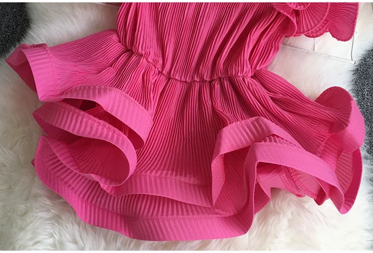 Pleated Chiffon Square Collar Ruffles Strap Tops