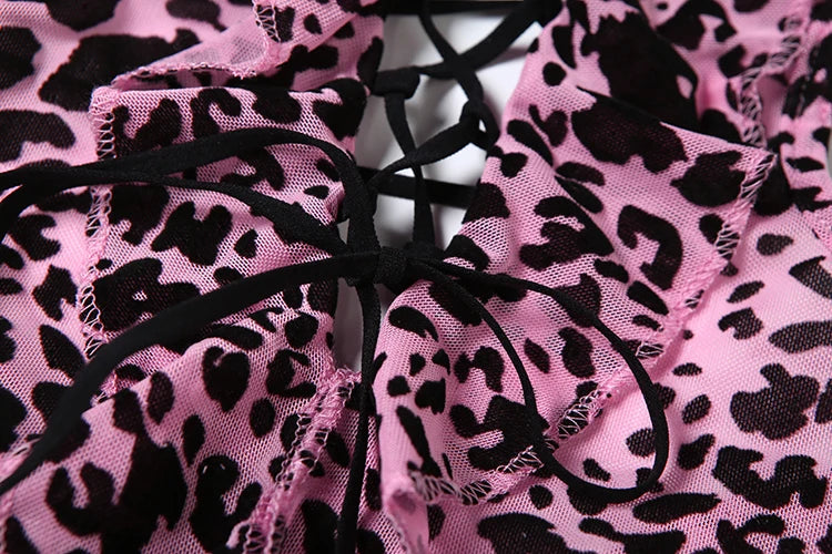 Leopard Print V-Neck Tassel Backless Playsuits