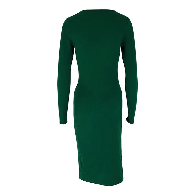 Autumn Long Sleeves O-Neck Split Dress