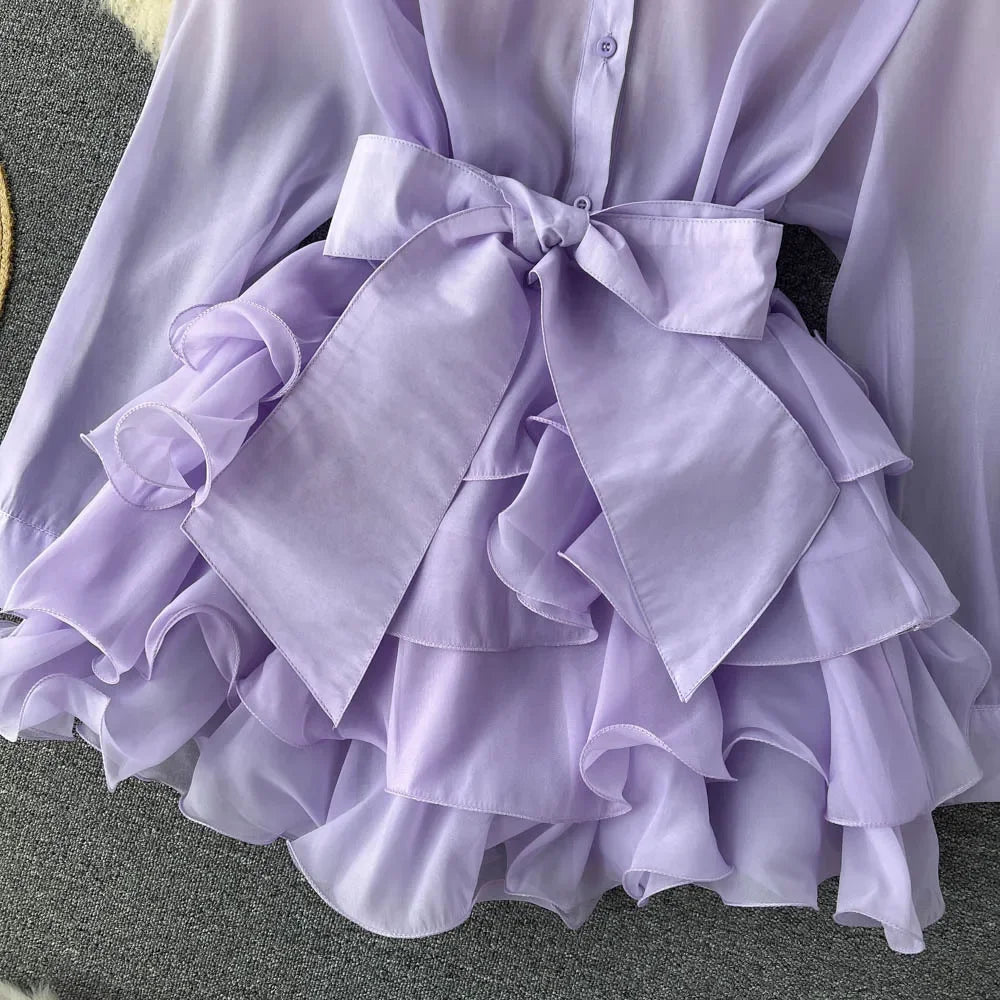 Chiffon Ruffle Edge Bow Tie Ruffle Blouse