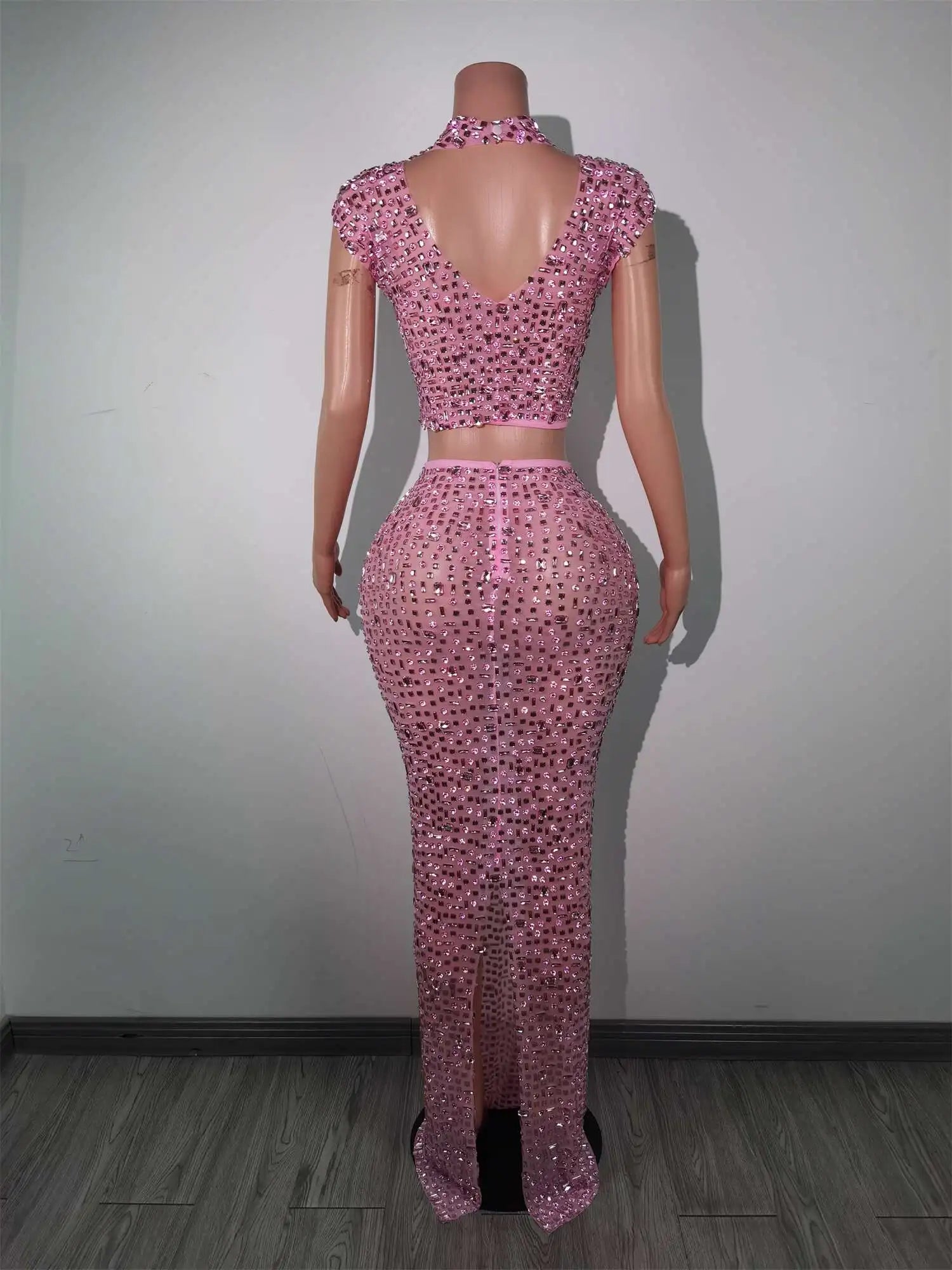 Sparkly Diamonds Crop Top Long Skirt 2-PCS Set