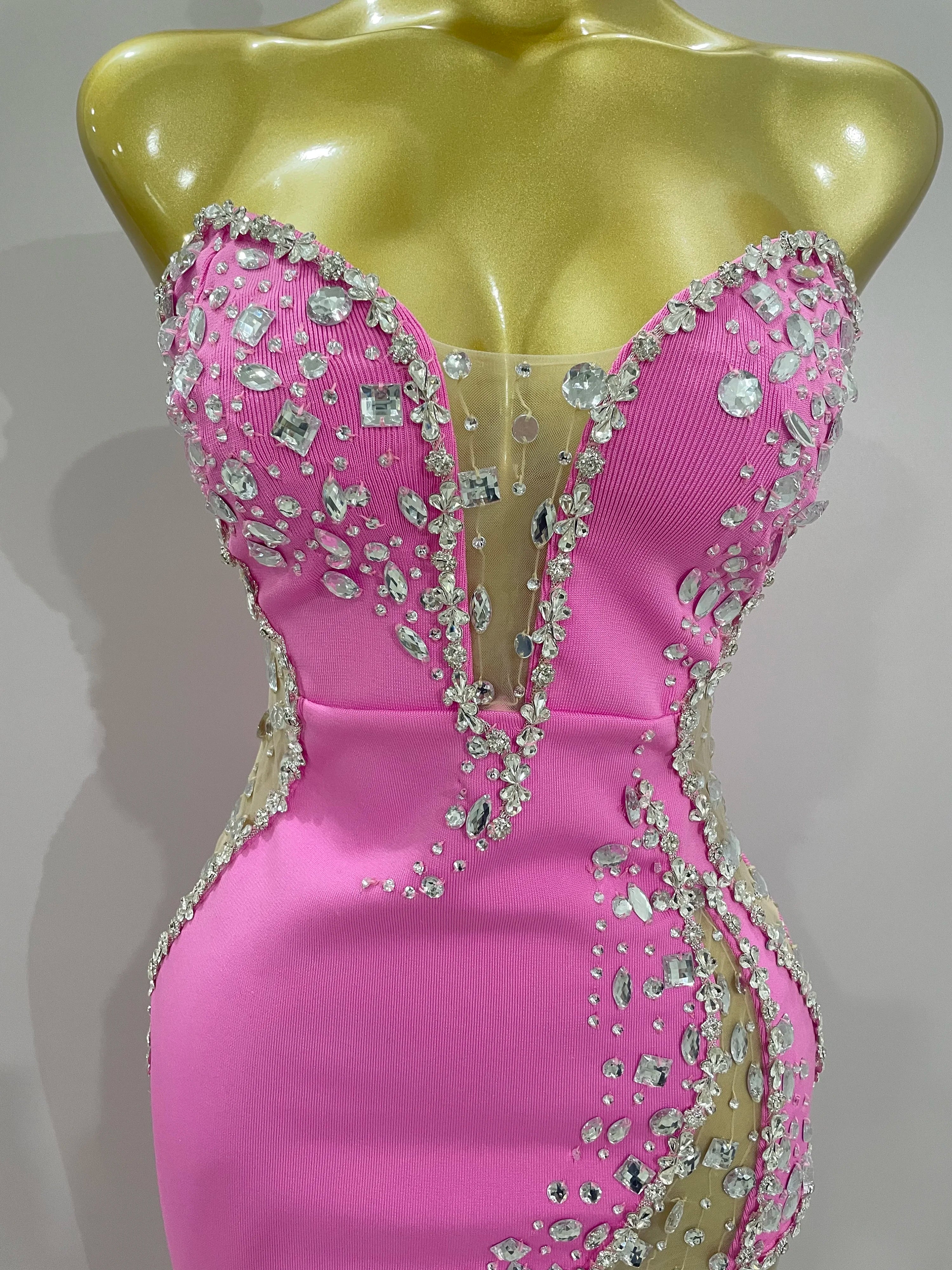 Strapless Shinning Rhinestones Bodycon Bandage Long Dress