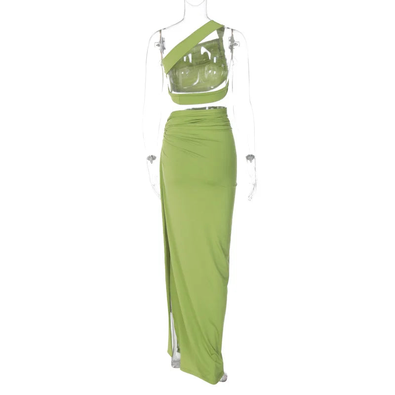 Sleeveless Asymmetric Bandage Lace Up Two Piece Set