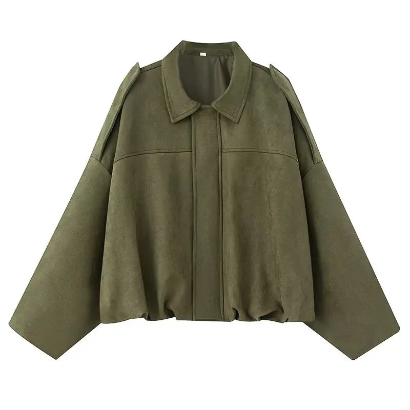 Loose Pilot Faux Suede Long Sleeve Blouse