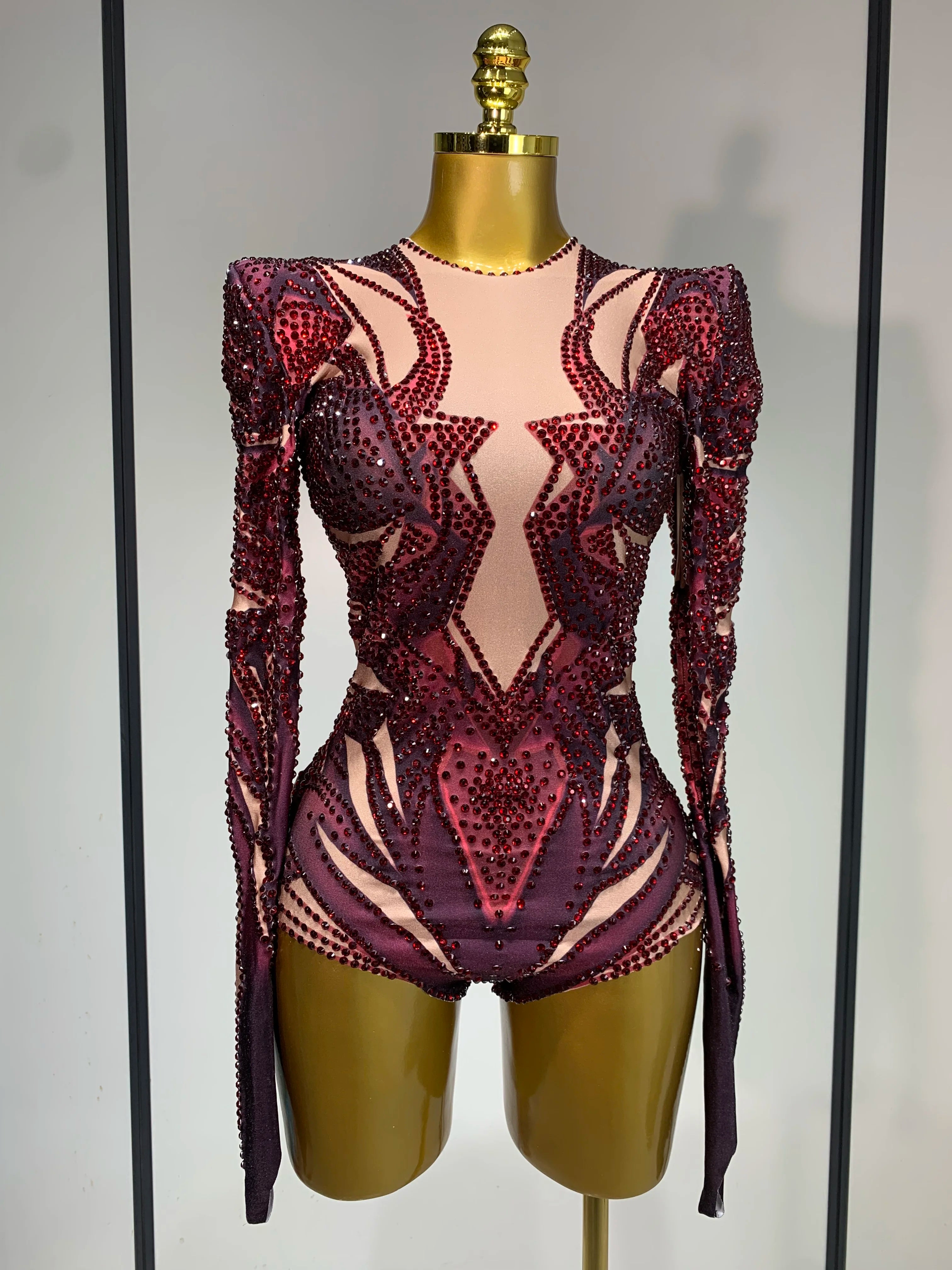 Sparkly Crystal Rhinestone Leotard Dancer Performance Nightclub Singer Stage Outfit
