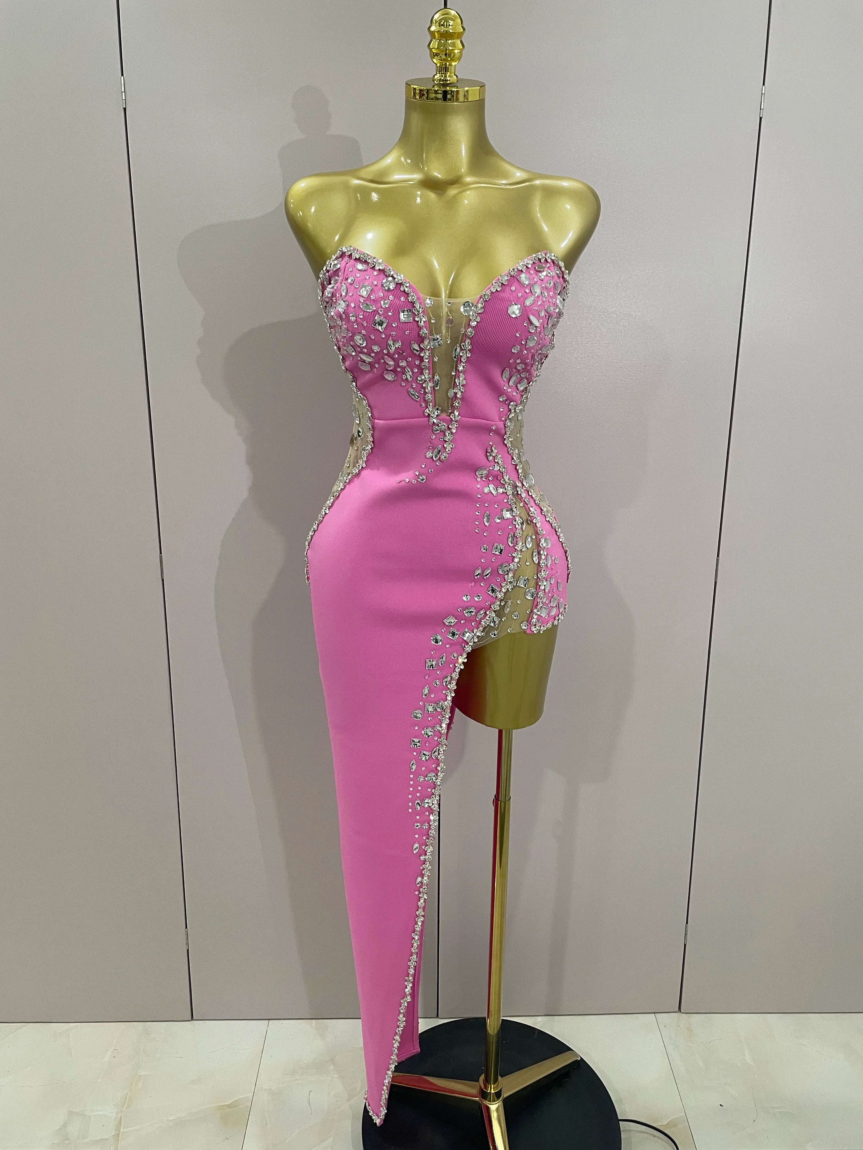 Strapless Shinning Rhinestones Bodycon Bandage Long Dress
