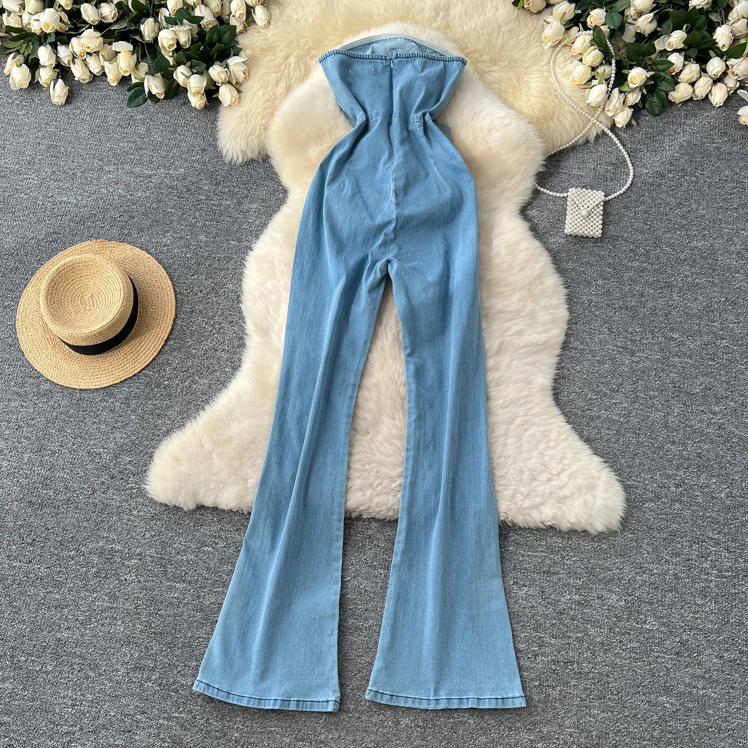 High Waist Denim Overall Jumpsuit