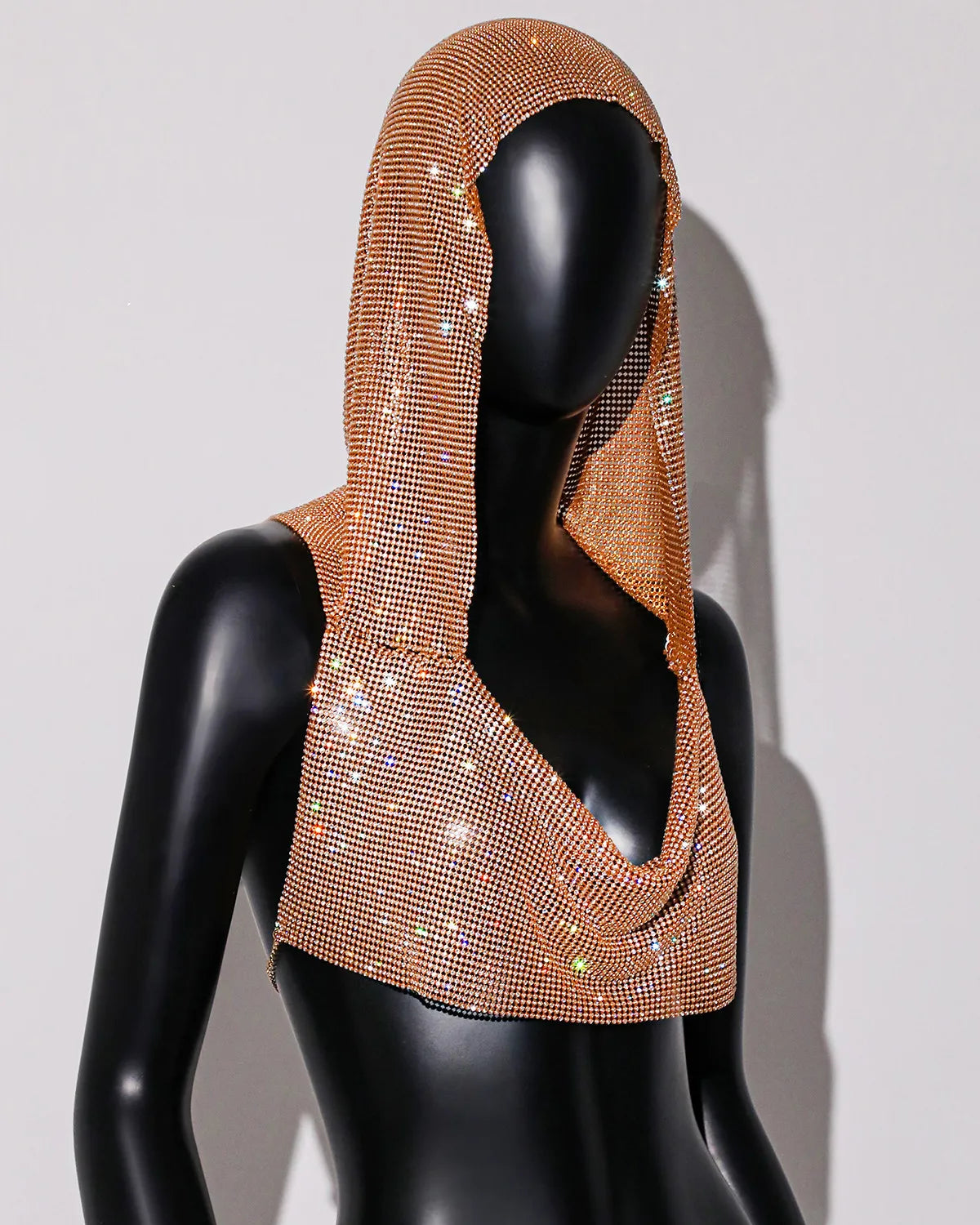 See Through Mesh Rhinestone Fishnet Hollow Out Crop Top