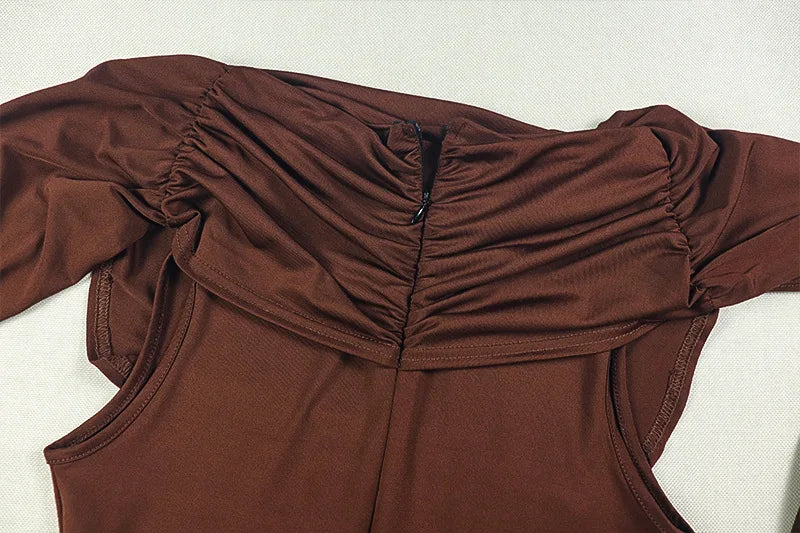 O-neck Ruched Shawl Sleeves Slim Patchwork Footed Jumpsuits