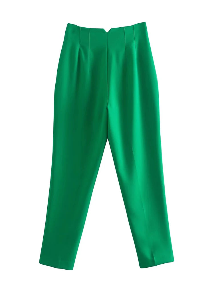 Straight High Waist Front Zipper Vintage Full Length Trousers