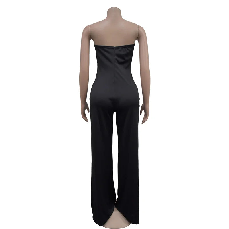 Strapless Sleeveless Loose Wide Leg Backless Cut Out Jumpsuits