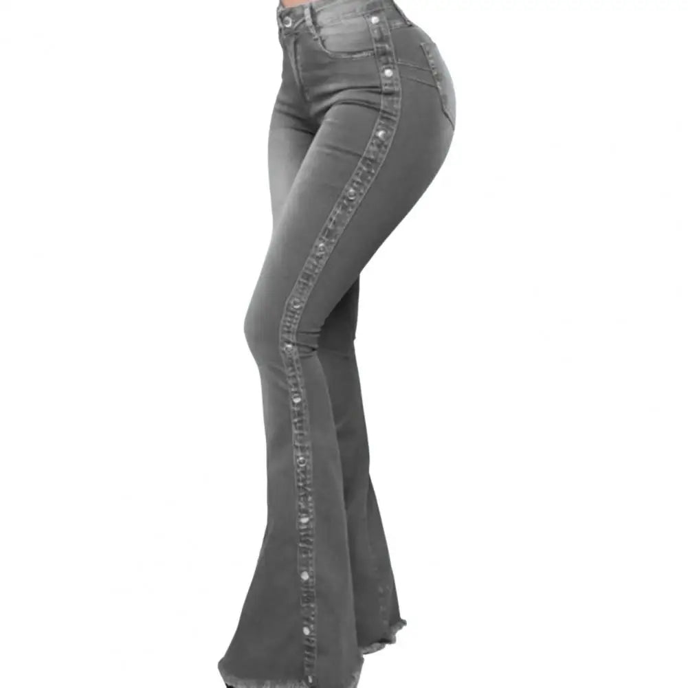 Denim Butt-lifted Casual K Skinny Bell Bottom Pocket Trousers