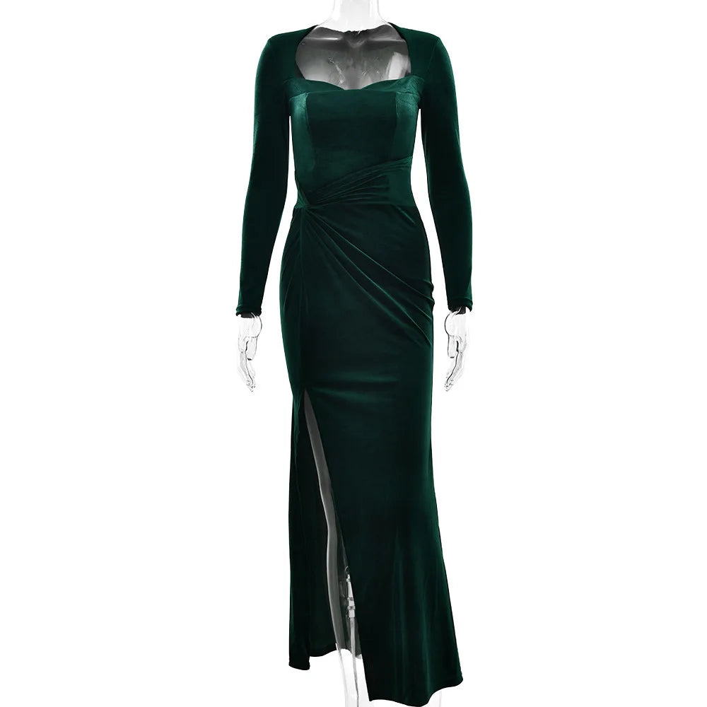 Ruched Split Bodycon Elegant Long Dress