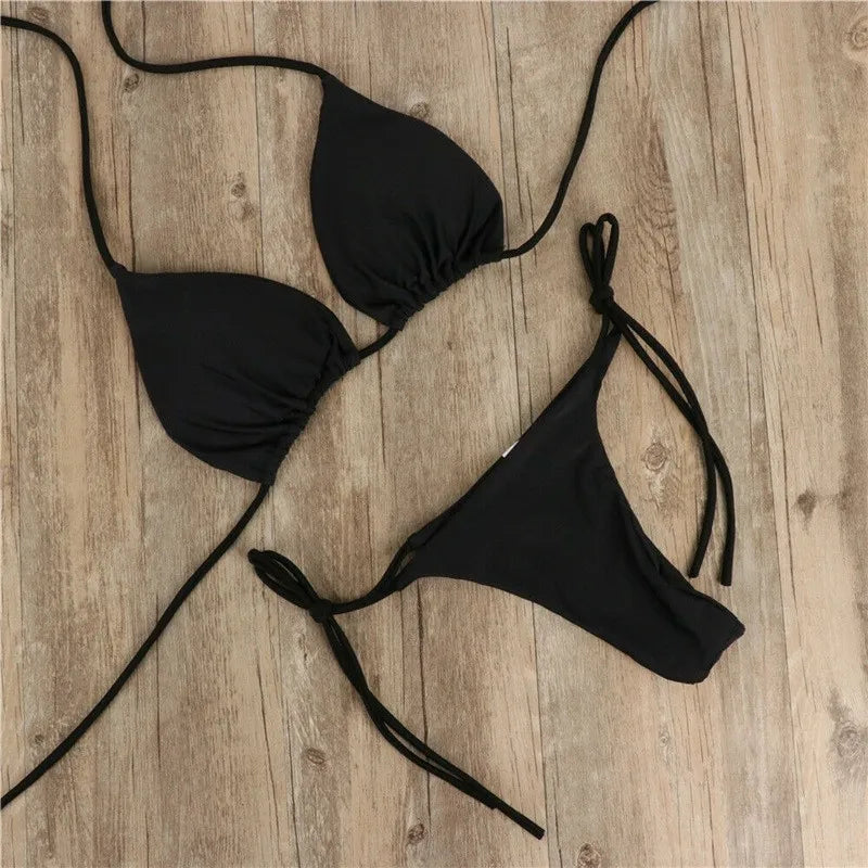 Summer Swimsuit Women Push-up Padded Bra Thong Two Pieces Swimwear Beachwear Bathing Suit