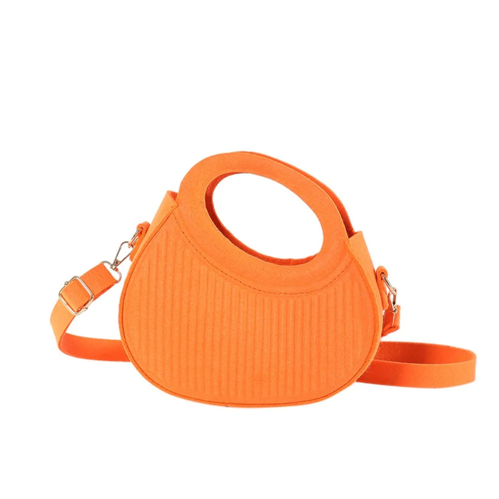 Half Moon Pleated PU Leather Felt Crossbody Handbag
