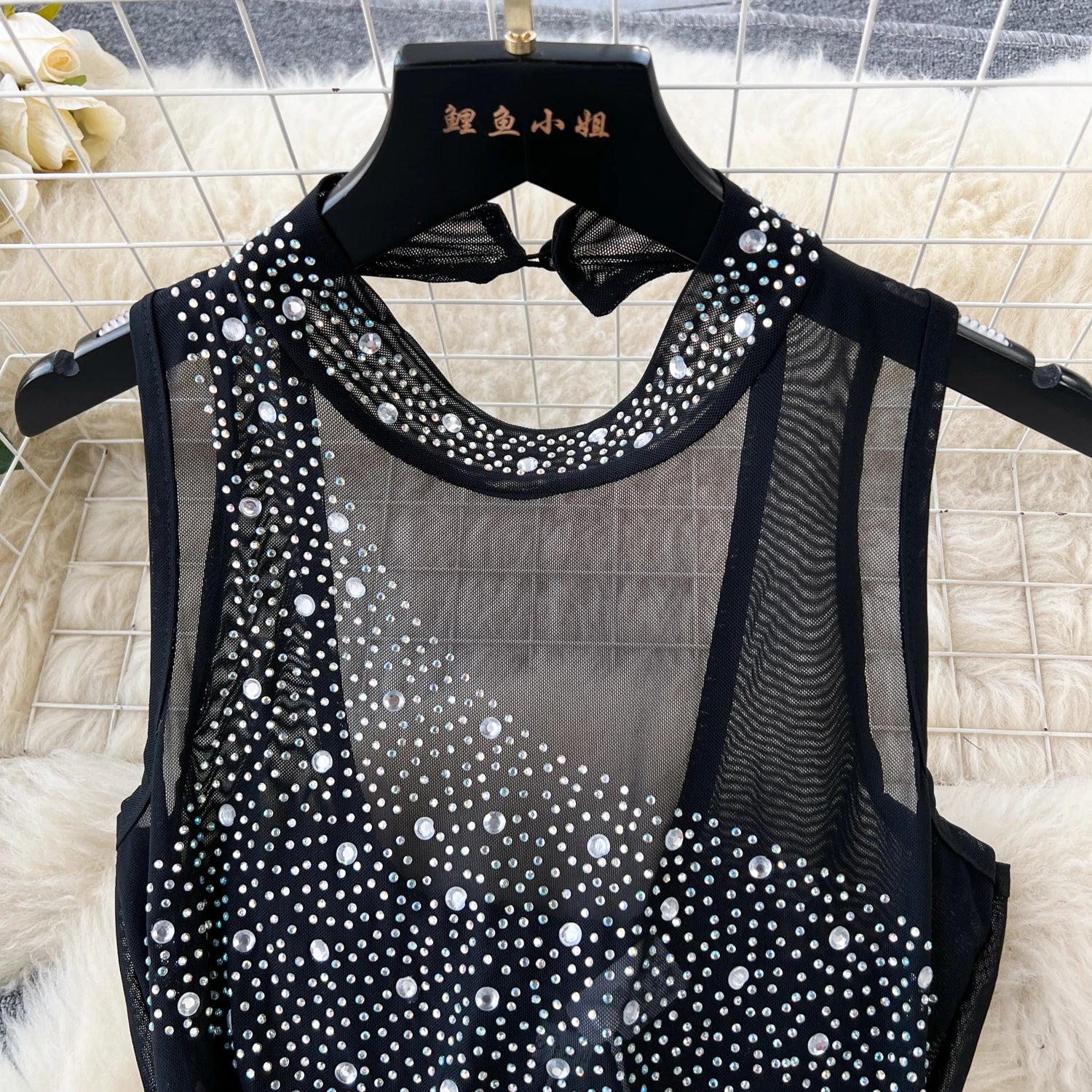 Beading Mesh Sleeveless Diamond Backless Jumpsuits