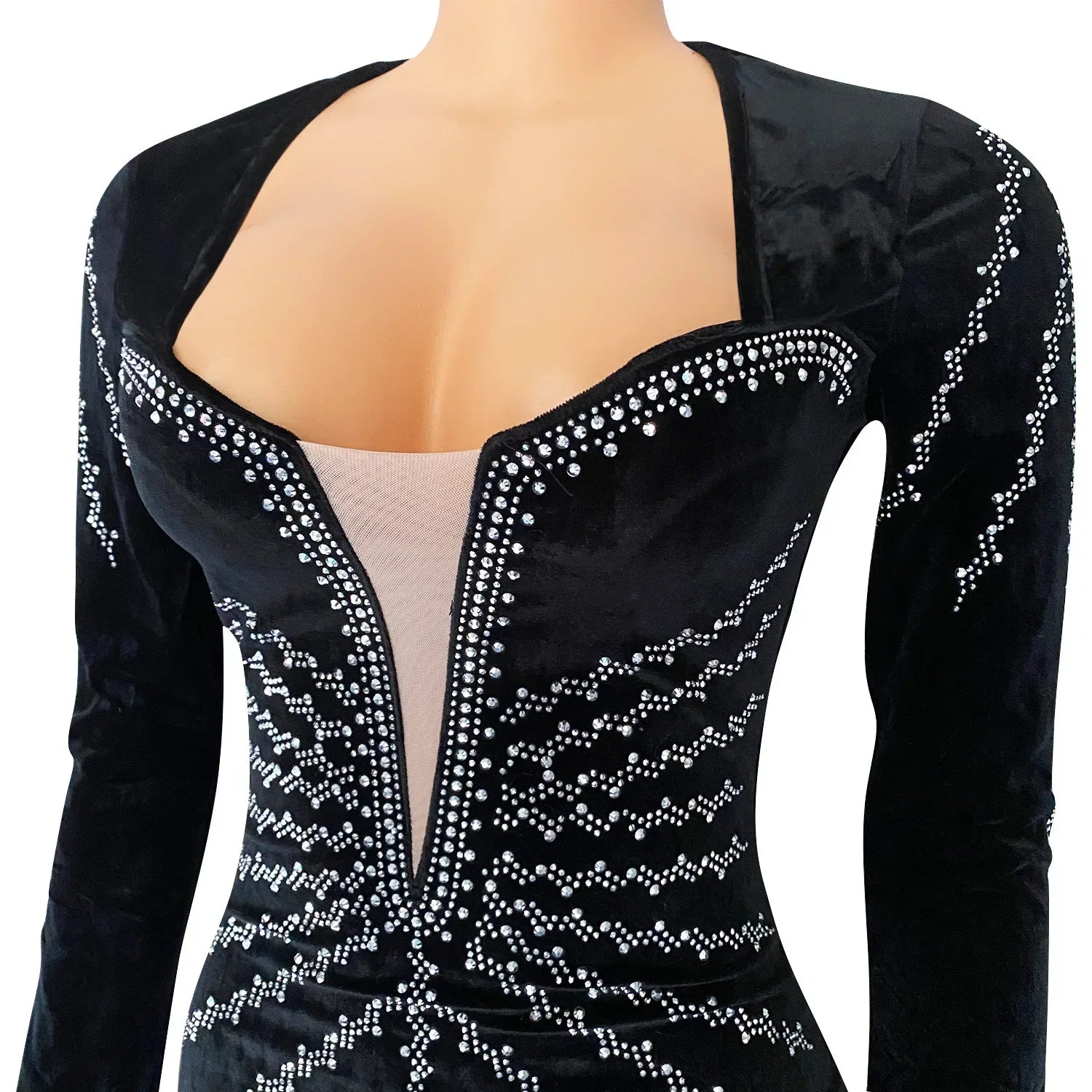 Elegant Diamonds Velvet Long Party Dress