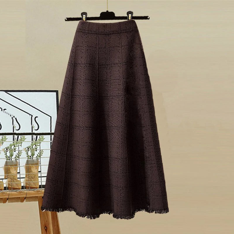 Bow Tie Cardigan Plaid Skirt Two-piece Set